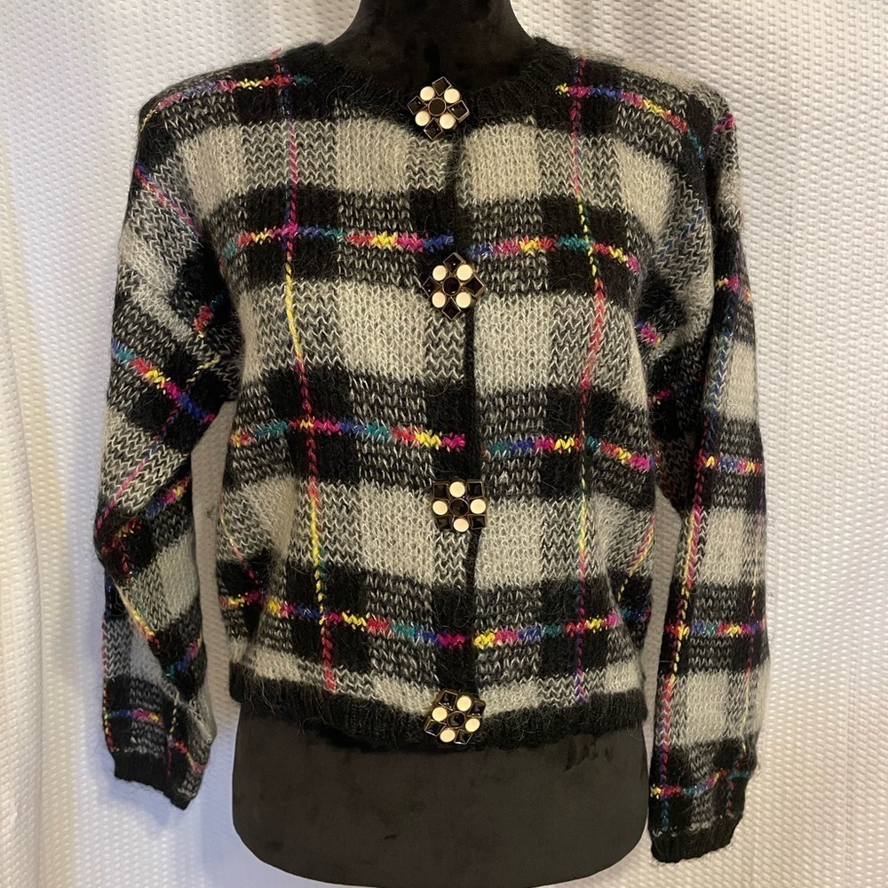 One Step Up Multicolor Checkered Long Sleeve Cardigan Sweater Size M